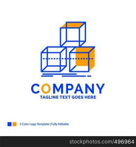 Arrange, design, stack, 3d, box Blue Yellow Business Logo template. Creative Design Template Place for Tagline.