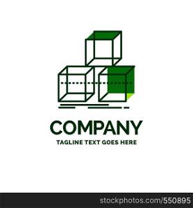 Arrange, design, stack, 3d, box Flat Business Logo template. Creative Green Brand Name Design.