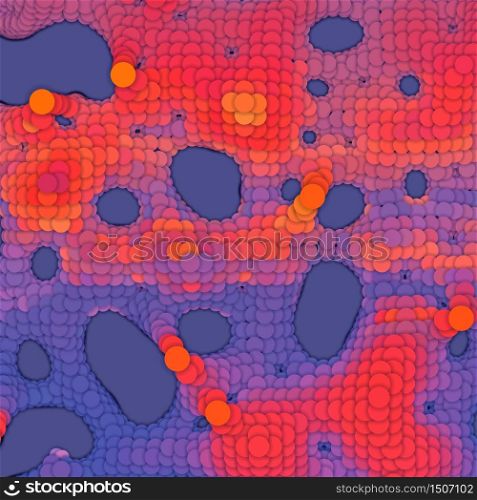 Array of colorful circles with shadows in form of abstract sponge organic matter. Abstract background. Paper cut pieces.