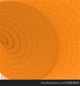 Array of orange paper cut circles with shadows in form of spiral. Abstract geometric background. 3d paper cut pieces in from of scales.