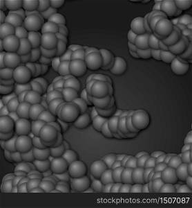 Array of spheres with soft shadows on the dark background. Abstract grayscale background with organic structures.