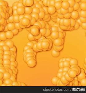 Array of spheres with soft shadows on the orange background. Abstract background with organic structures.