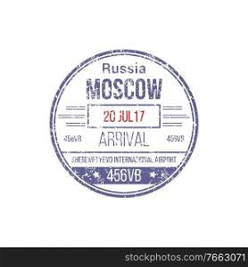 Arrival visa st&to Sheremetyevo international airport isolated template. Vector Russian border control sign. Visa st&of Moscow airport Russia border control