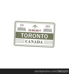 Arrival visa to Canada, Toronto international airport, vector isolated st&icon. Data and plane sign. Toronto airport st&isolated vector