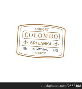 Arrival visa to Colombo international airport, vector isolated st&icon, arrived to Sri Lanka. Colombo airport st&isolated vector