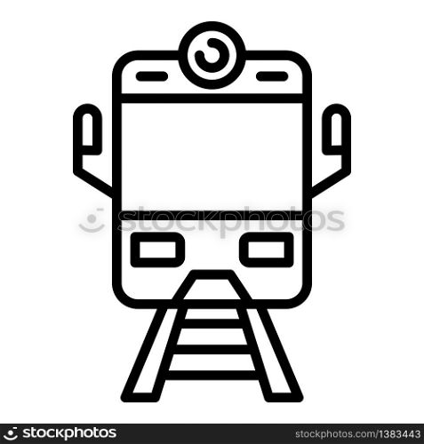 Arriving train front view icon. Outline arriving train front view vector icon for web design isolated on white background. Arriving train front view icon, outline style