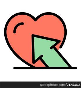 Arrow and heart icon. Outline arrow and heart vector icon color flat isolated. Arrow and heart icon color outline vector