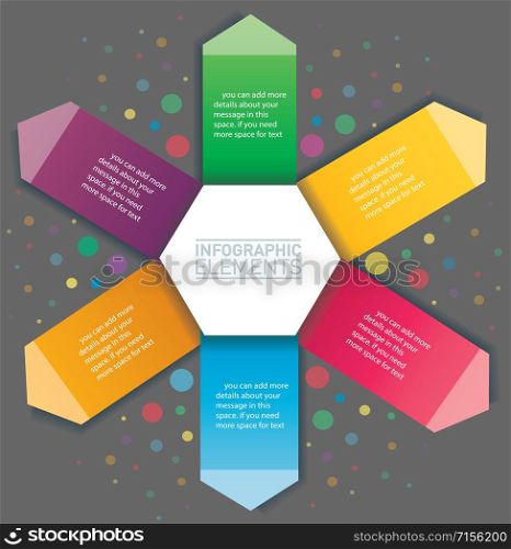 Arrow and hexagon infographic. Vector template with 6 options. Can be used for web, diagram, graph, presentation, chart, report, step by step infographics. Abstract background