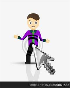 Arrow and man, click on the person flat design concept, office worker