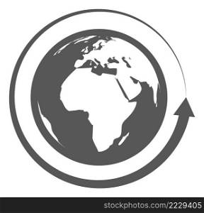 Arrow around planet icon. Earth orbit symbol isolated on white background. Arrow around planet icon. Earth orbit symbol