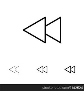 Arrow, Back, Reverse, Rewind Bold and thin black line icon set