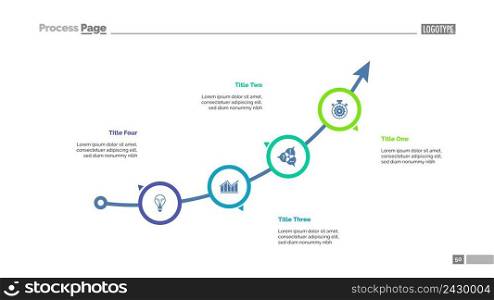 Arrow chart with four elements. Process diagram, graph, layout. Creative concept for infographics, presentation, project, report. Can be used for topics like business, analysis, startup