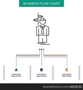 Arrow, choice, choose, decision, direction Business Flow Chart Design with 3 Steps. Line Icon For Presentation Background Template Place for text. Vector EPS10 Abstract Template background