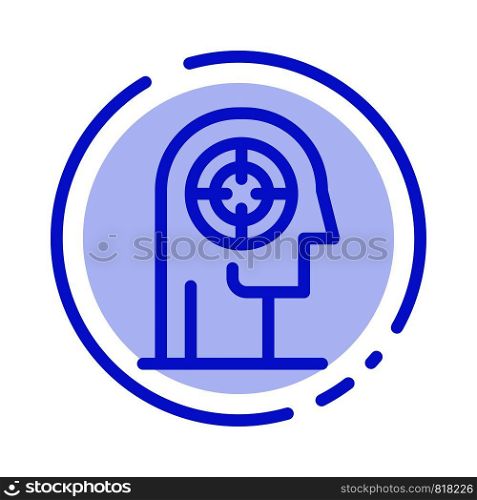 Arrow, Concentration, Focus, Head, Human Blue Dotted Line Line Icon