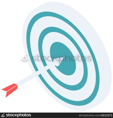 Arrow, dart hitting target, aim. Goal achievement, success, leadership concept. Winning competition, successful strategy. Target with circles to hit and dart, darts game isolated on white background. Arrow, dart hitting target, aim. Goal achievement, success, leadership, winning competition