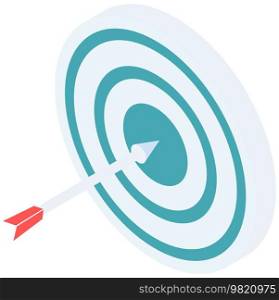 Arrow, dart hitting target, aim. Goal achievement, success, leadership concept. Winning competition, successful strategy. Target with circles to hit and dart, darts game isolated on white background. Arrow, dart hitting target, aim. Goal achievement, success, leadership, winning competition
