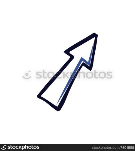 Arrow design arrowhead forward isolated icon vector. Pointer with sharp top pointing up forth. Monochrome sketch outline of symbol sign direction. Arrow Design Arrowhead Forward Isolated Vector