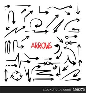 Arrow doodle vector set, hand drawn arrows sketch illustration isolated on white background