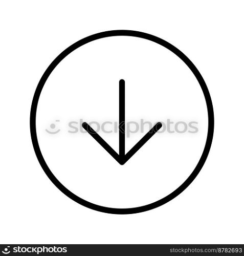 Arrow down circle icon line isolated on white background. Black flat thin icon on modern outline style. Linear symbol and editable stroke. Simple and pixel perfect stroke vector illustration.