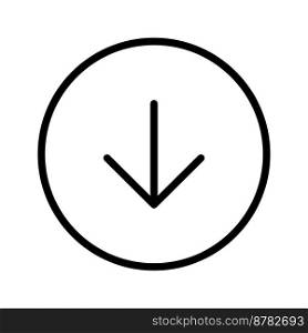 Arrow down circle icon line isolated on white background. Black flat thin icon on modern outline style. Linear symbol and editable stroke. Simple and pixel perfect stroke vector illustration.