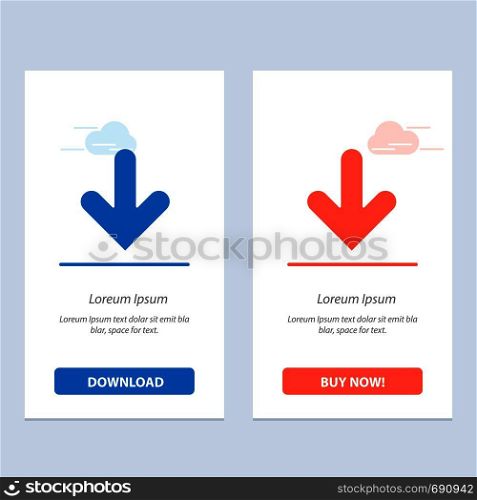 Arrow, Down, Direction, Download Blue and Red Download and Buy Now web Widget Card Template