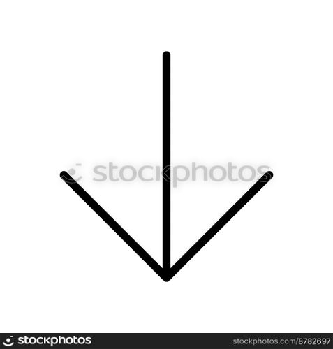 Arrow down icon line isolated on white background. Black flat thin icon on modern outline style. Linear symbol and editable stroke. Simple and pixel perfect stroke vector illustration.