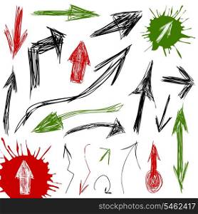 Arrow drawing. Set of arrows of sketches for web design. A vector illustration