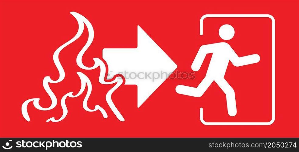 Arrow exit route. Sgnpost leave or enter. Emergency exit sign. Evacuation fire escape door. Flat vector green icon or pictogram. Symbol of fire exigency