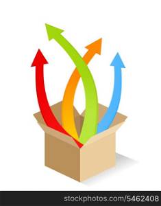 Arrow from a box. Arrow from a box on a white background. A vector illustration