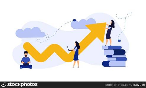 Arrow growth finance increase up strategy team people vector illustration concept. Success business chart background direction chart profit. Investment upwards diagram rise market. Planning money