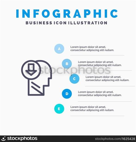 Arrow, Head, Human, Knowledge, Down Line icon with 5 steps presentation infographics Background