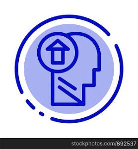 Arrow, Head, Human, Knowledge, Mind, Up Blue Dotted Line Line Icon