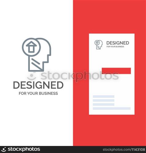 Arrow, Head, Human, Knowledge, Mind, Up Grey Logo Design and Business Card Template