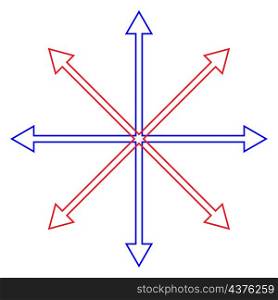Arrow icon. Compass direction. Red and blue signs. Map symbol. Star shape. Line art. Vector illustration. Stock image. EPS 10.. Arrow icon. Compass direction. Red and blue signs. Map symbol. Star shape. Line art. Vector illustration. Stock image.