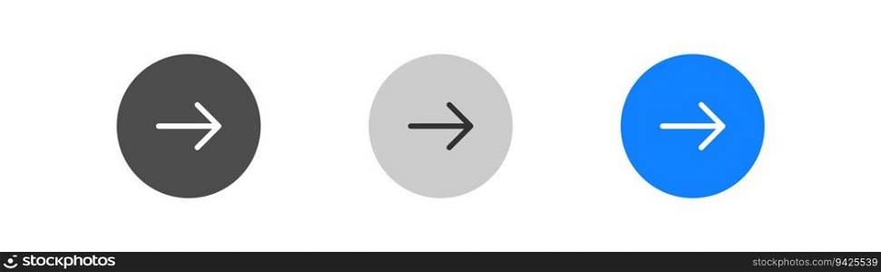 Arrow icon in circle. Direction concept. Right turn arrow in circle symbol. Blue UI button. Flat design. Vector illustration. Arrow icon in circle. Direction concept. Right turn arrow in circle symbol. Blue UI button. Flat design. Vector illustration.