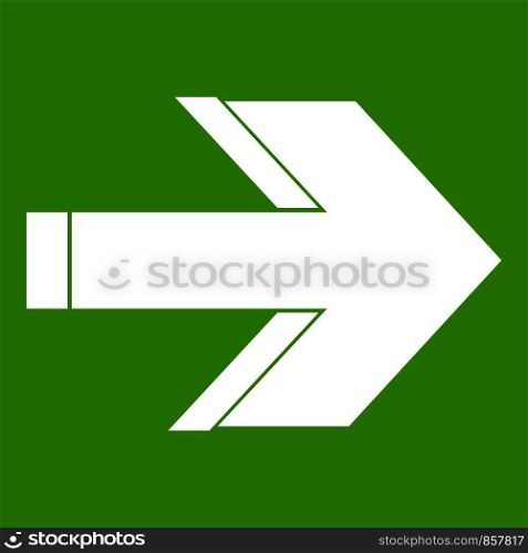Arrow icon white isolated on green background. Vector illustration. Arrow icon green