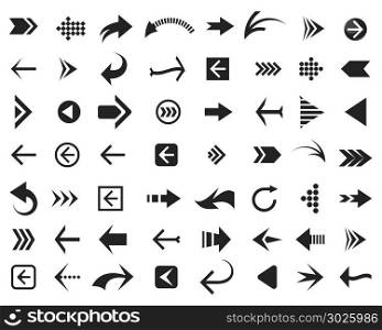 Arrow icons set. Arrow icons. Arrows signs for download, cycle and motion buttons and computer cursors