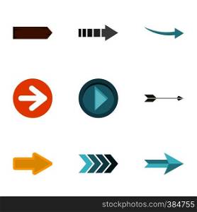 Arrow icons set. Flat illustration of 9 arrow vector icons for web. Arrow icons set, flat style