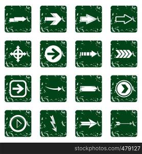 Arrow icons set in grunge style green isolated vector illustration. Arrow icons set grunge