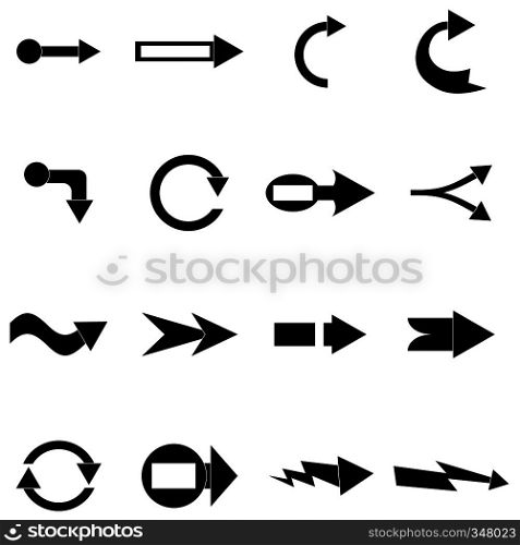Arrow icons set in simple style isolated on white background. Arrow icons set, simple style