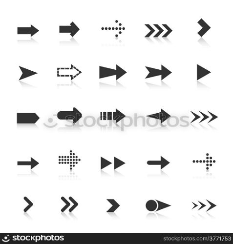 Arrow icons with reflect on white background, stock vector