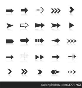 Arrow icons with reflect on white background, stock vector