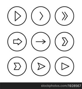 Arrow in round icon set for your design. Vector right concept in flat style.