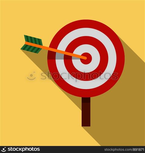 Arrow in target icon. Flat illustration of arrow in target vector icon for web design. Arrow in target icon, flat style
