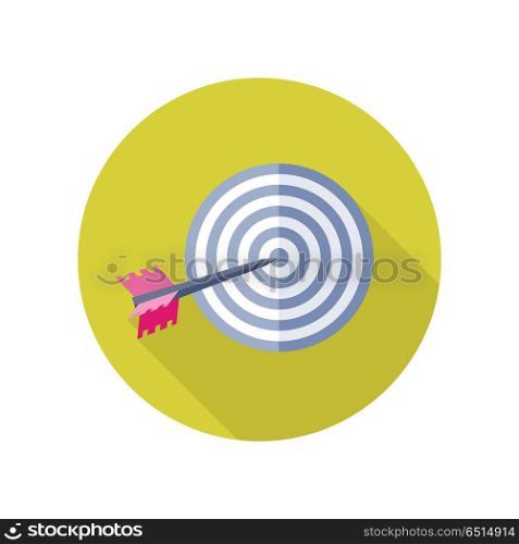 Arrow in Target Vector Icon in Flat Style Design. Arrow in target vector icon. Flat style. Targeting, business competition, strategy, sport concept. Illustration for application button pictograms, infogpaphics elements, logo design. Isolated on white