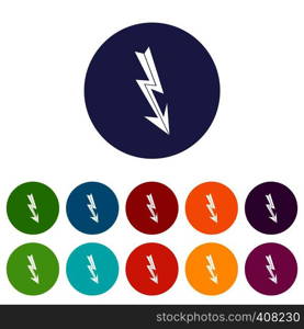 Arrow lightning set icons in different colors isolated on white background. Arrow lightning set icons
