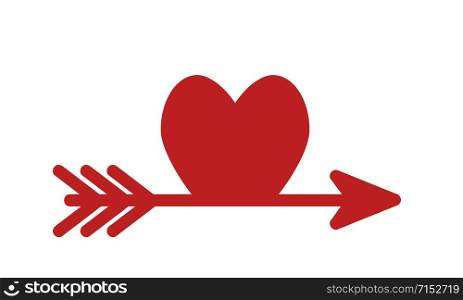 Arrow like a red heart, love symbol icon, stock vector illustration
