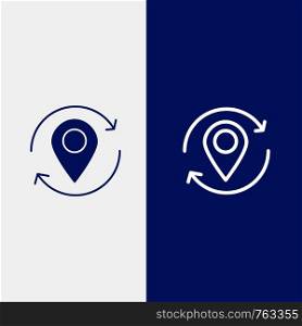 Arrow, Location, Map, Marker, Pin Line and Glyph Solid icon Blue banner Line and Glyph Solid icon Blue banner