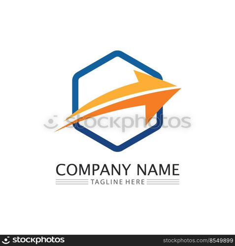 Arrow logo  design vector for music, media, play, digital audio and speed, finance, business template logo