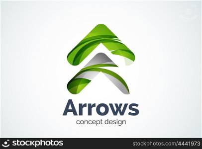 Arrow logo template, next or right concept. Modern minimal design logotype created with geometric shapes - circles, overlapping elements